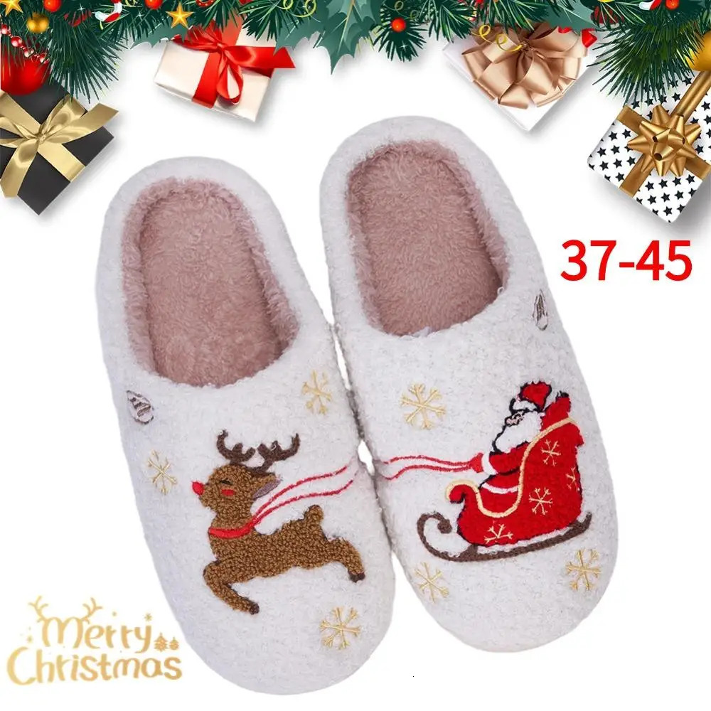 Winter Lovely Women Slippers Christmas Santa Claus Elk Plush Slippers Girls Fashion Indoor Slides Couples Soft Flat House Shoes 251031