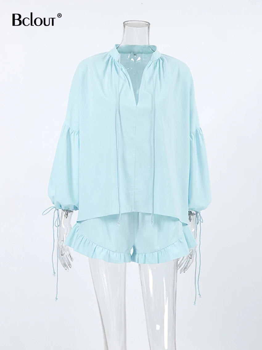 Bclout summer white pleated linen shorts set 2-piece womens fashionable lantern set lace top vacation wide leg shorts set 250401