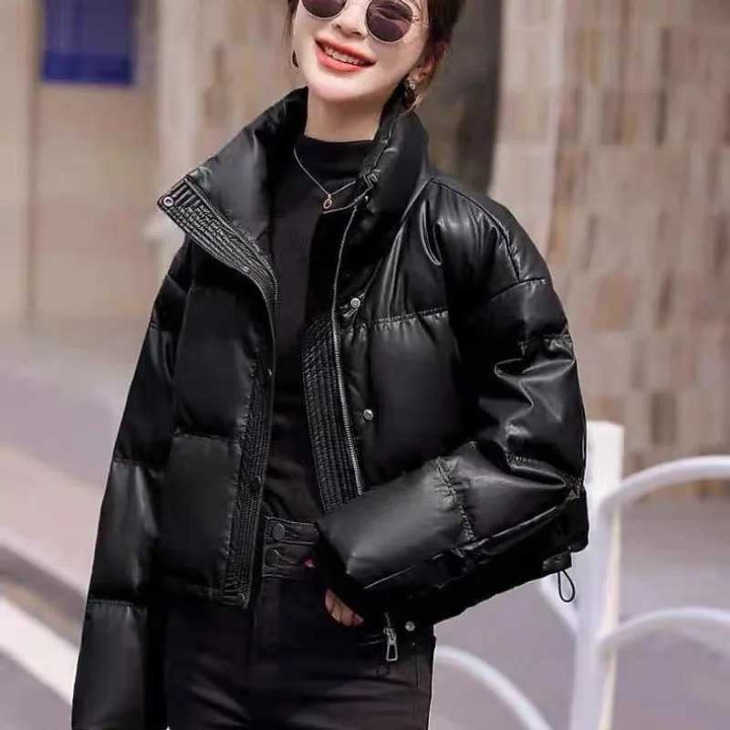 Solid Color Windproof Cropped Puffer Jacket Women Winter Thick Short Coat Warm Coat Fluffy Parka Vintage Tops Womens ClothingT251105