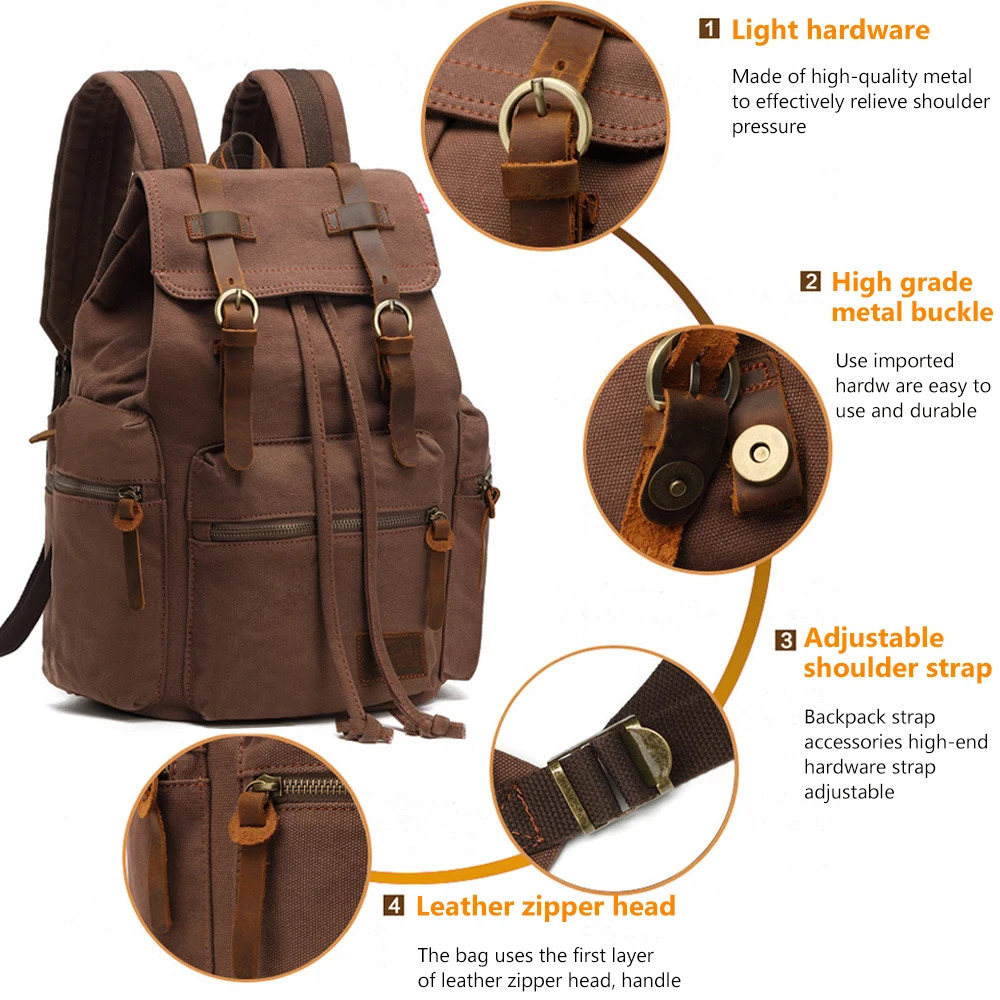 MARKROYAL Canvas Retro Mens Bag Backpack Suitable 14 Inch Laptop Bag Vintage 36-55L Wear-resistant Backpack Coffee Drip 251104