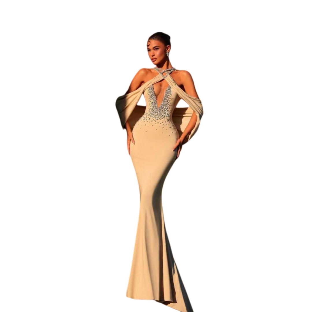 Shine Mermaid Prom Gown Crystal O-Neck Evening Dress Beads Party Prom Dresses Sexy Bridal Gowns vestido de novia Size Customized Robes De Mariee L2529