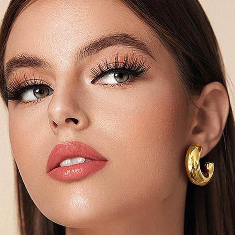 8 Pairs Chunky Hoop Earrings Sets for Women Lightweight Twist CZ Open Huggie Hoops Minimalist Thick Cartilage Hollow Earring Piercing Jewelry Gift Gol