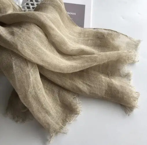 100% Linen Natural Color Woman/Man Summer Big Scarf Hijab Foulard Shawls Large Size With Tassels Women Scarves 250403