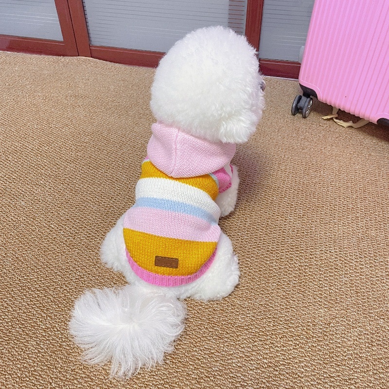 Colorful Striped Pet Dog Knitted Sweater, Hooded Design for Warmth, for Small Medium Dogs, Cute Dog Apparel with Button Detail, Perfect for Cold Weath