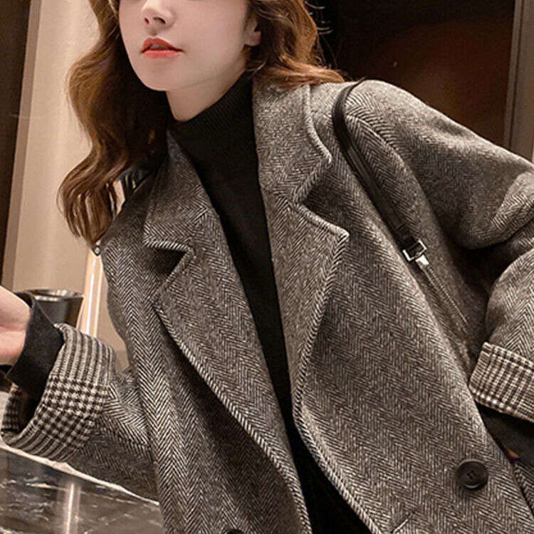 For Women Autumn Winter New Korean Version British Style Wool Loose Slimming Casual Small Blazer Top B5