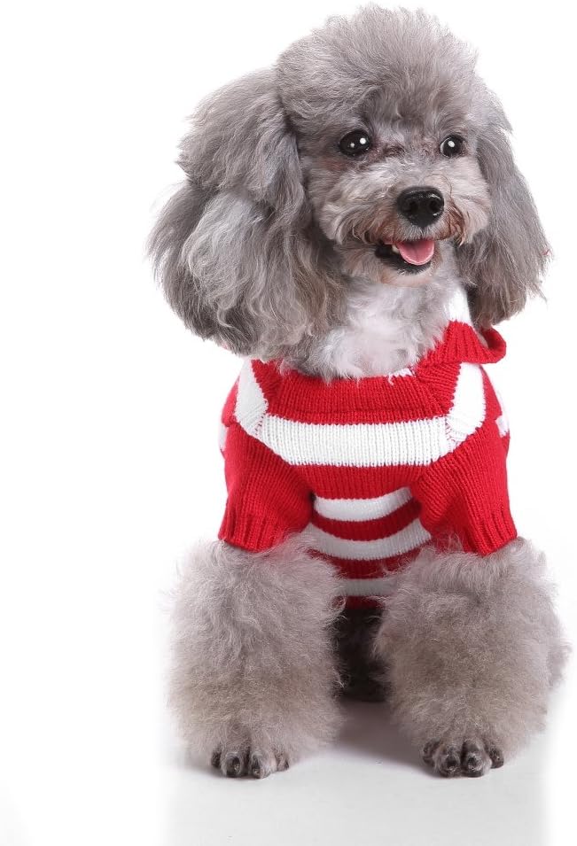 Red and White Striped Dog Sweater Holiday Halloween Christmas Pet Clothes Soft Comfortable Dog Clothes