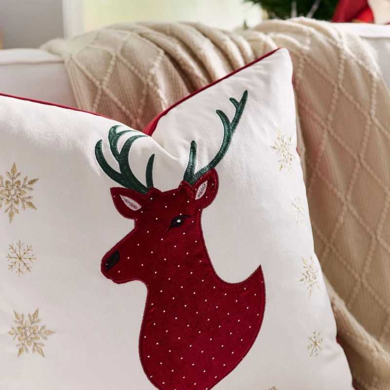 2025 Christmas Patchwork Cushion Cover Christmas Tree Elk Embroidered Pillowcase Festive Luxury Chenille Pillow Cover Home Decor Y251105