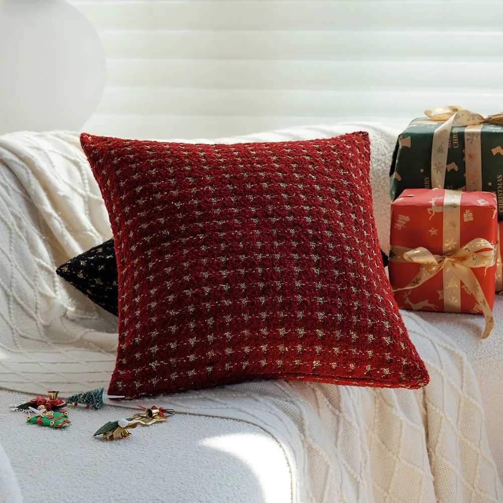 Red Gold Houndstooth Yarn-dyed Christmas Decorative Cushiocover Living Room Sofa Throw Pillow Cover Party Home Decoration 45x45 Y251105