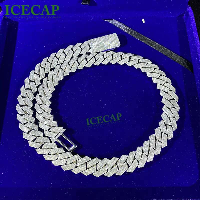 Factory Miami Moissanite Iced Out Cuban Link Chain Hip Hop Style Mens Jewelry 925 Sterling Silver White Gold Plated for Gift