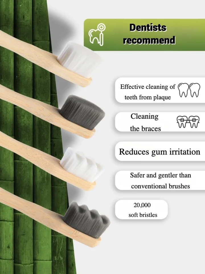 4 bamboo toothbrushes biodegradable 20000 high bristle count micro nano ultra soft bristles for sensitive teeth 250325