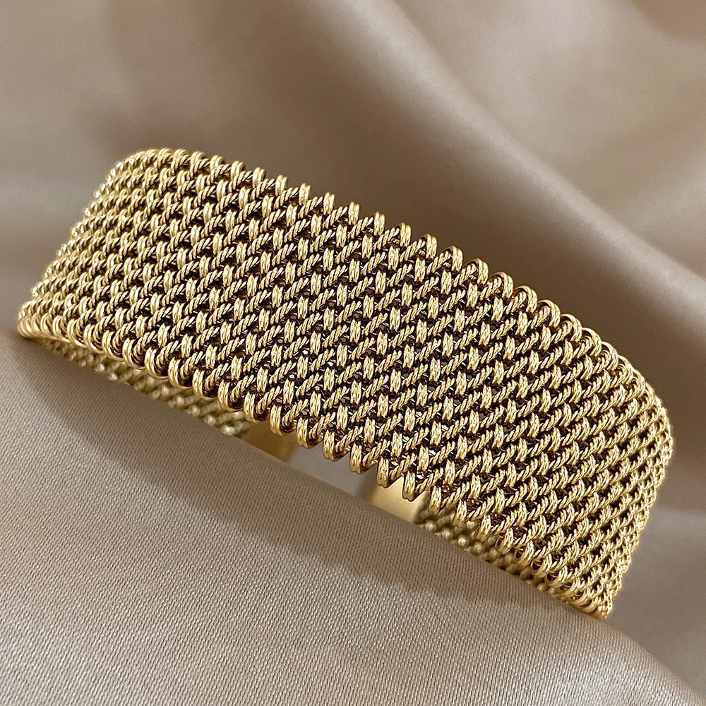 Vintage Stainless Steel Braided Mesh Open Bracelet Classic Cuff Waterproof Jewelry for Women Men Daily Party Wear Jewelry Gifts 251031