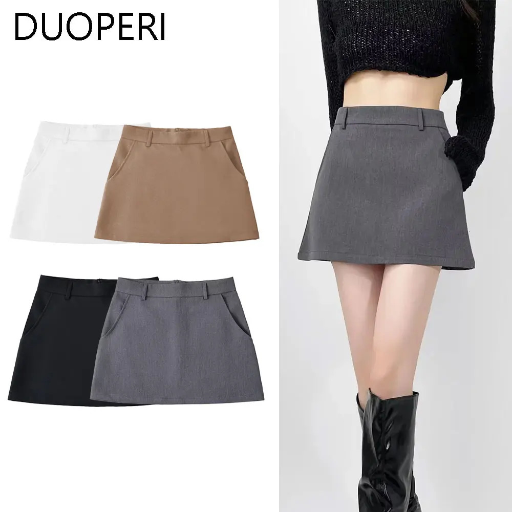 DUOPERI Women Fashion Solid Mini A-Line Skirt High Waist Back Zipper Female Chic Office Lady Basic Short Skirt 250402