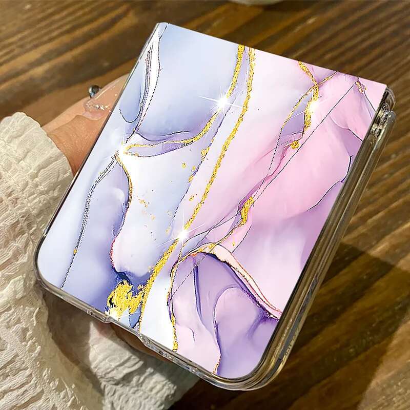 Marble Pattern Transparent Phone Case Galaxy Flip 6 5 4 3 Clear Hard Folding Cover For Samsung Z Flip6 Flip5 Flip4