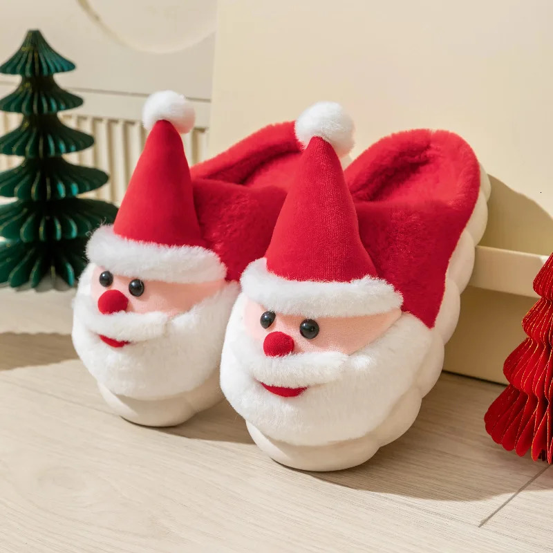 Christmas Fluffy Womens Slippers Home Santa Claus Winter Plush Woman Shoes Flats Fuzzy Fur Slides Indoor Soft 251031