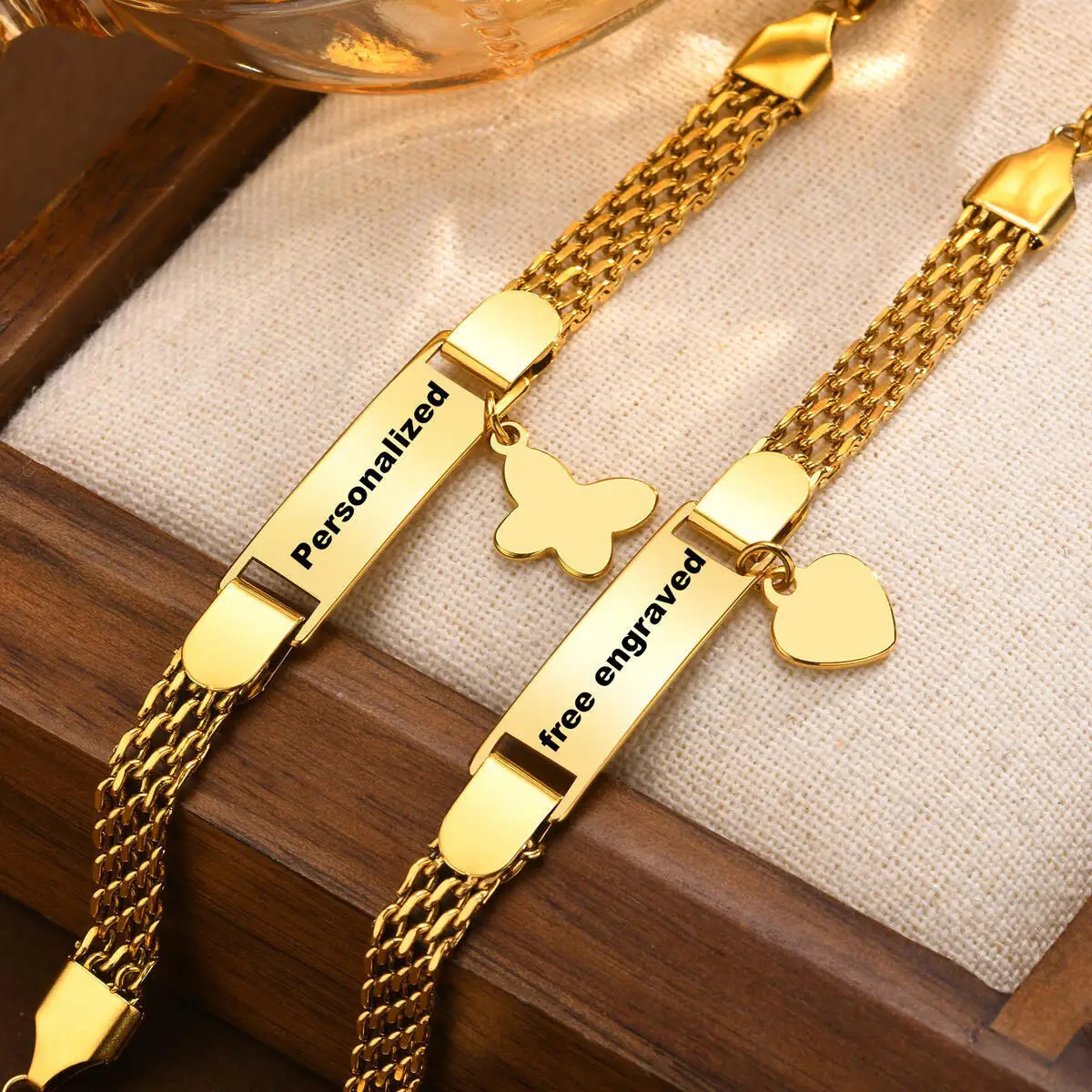 Free Custom Bracelet For Baby Engravable Butterfly Heart Name Bracelets Personalized Stainless Steel Mesh Chain Adjustable 250327