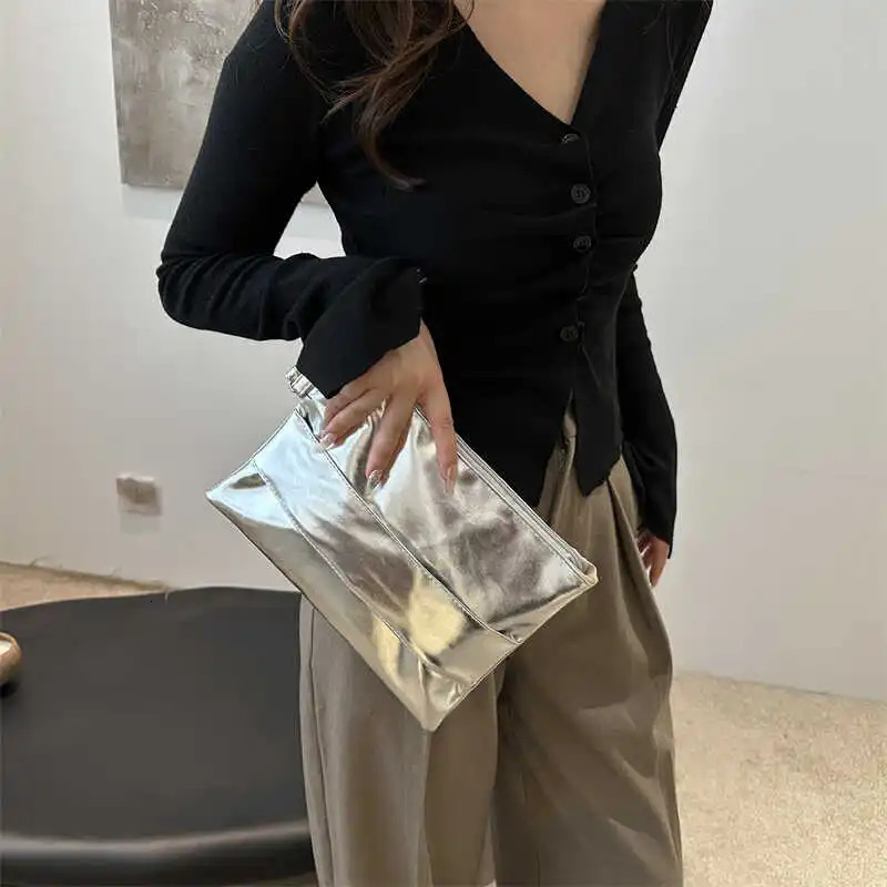 Womens envelope evening bag solid color shiny clutch gold evening wallet elegant shiny clutch womens wedding bag fashionable 250402