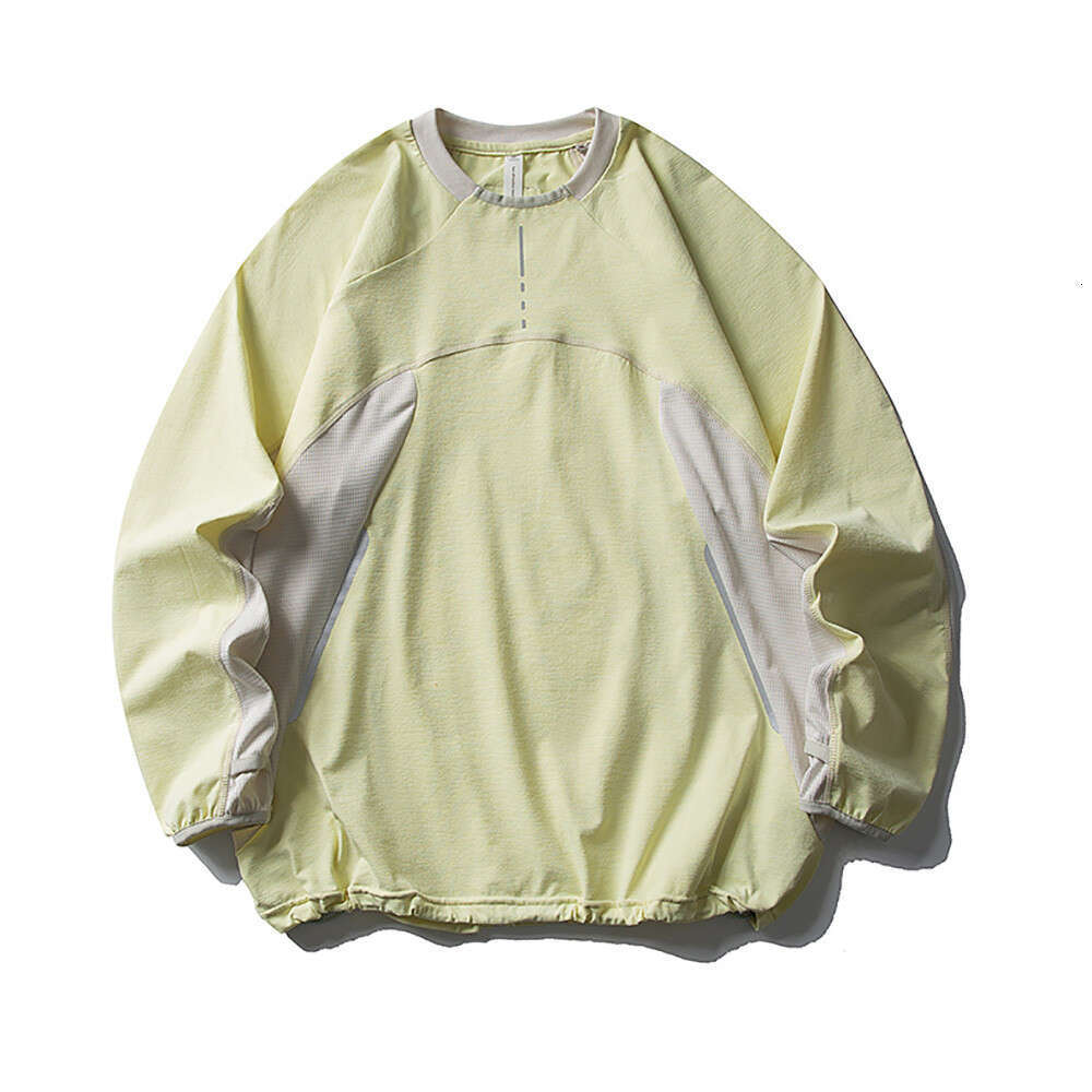 Mountain Style Outdoor Sports Loose Long Sleeve T-Shirt for Men, European and American Trendy Brand, Color Block Patchwork, Drawstring Hem Top