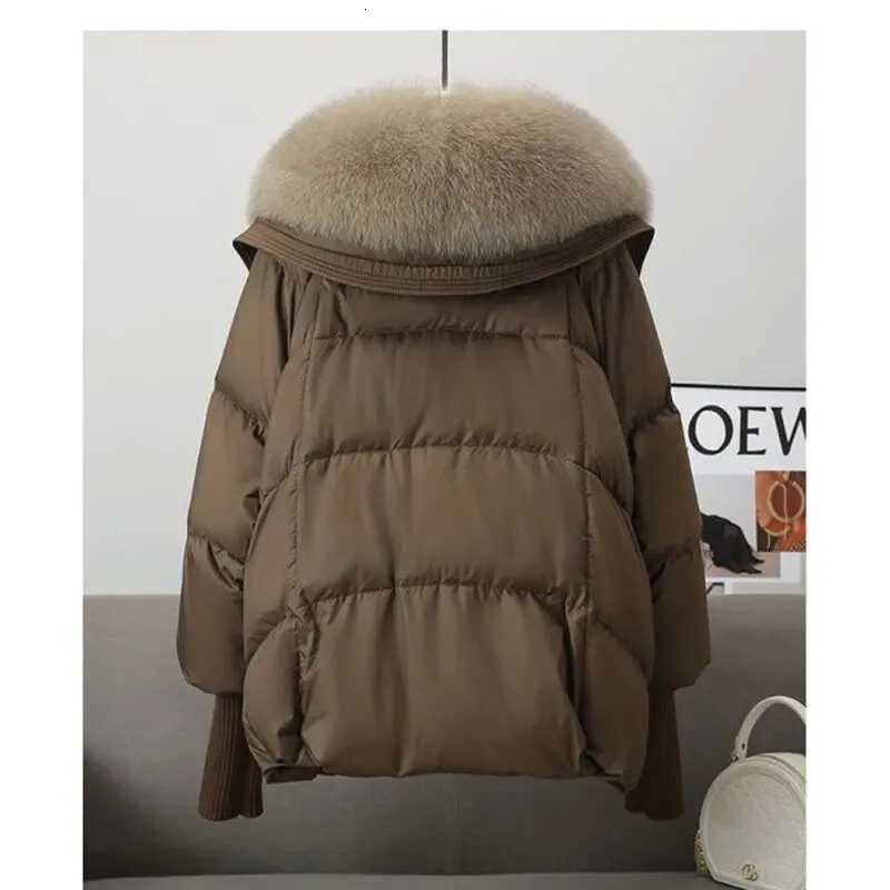 Winter New Fur Collar Puffer Down Parka Loose Down Warmer Thicken Snow Jacket Pocket Zipper Faux Fur Outerwear FemaleT251105