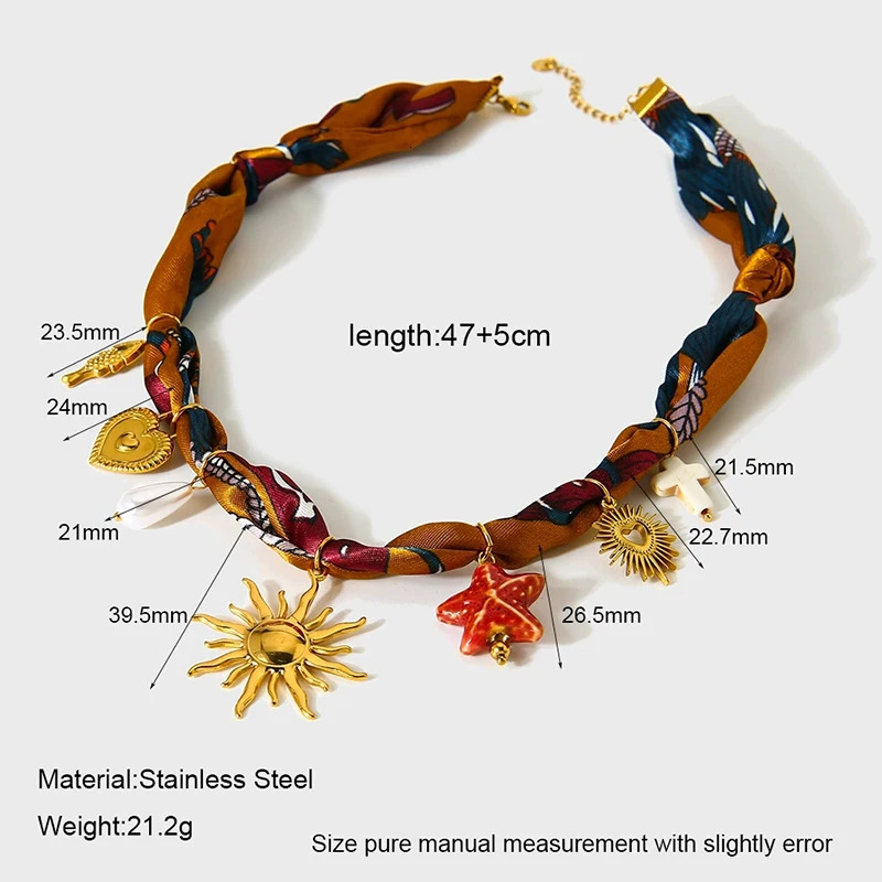 Stainless Steel Sun Many Charm Ribbon Necklace for Women Colorful Starfish Pearl Collarbone Chain Beach Vacation Accessory Gift 251031