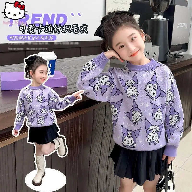 Sanrio Cartoon Girls Kuromi Warm Sweater Kawaii Kids Anime Thickened Sweater Autumn Winter New Halloween Fashionable Underwear H251105