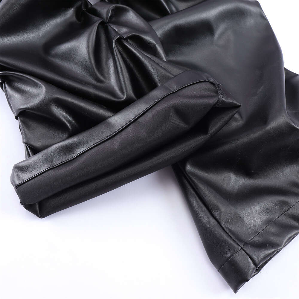 Dark Punk Niche Design Glossy Pleated PU Leather Pants Men Ins National Trend Hip Hop Loose Casual Trousers
