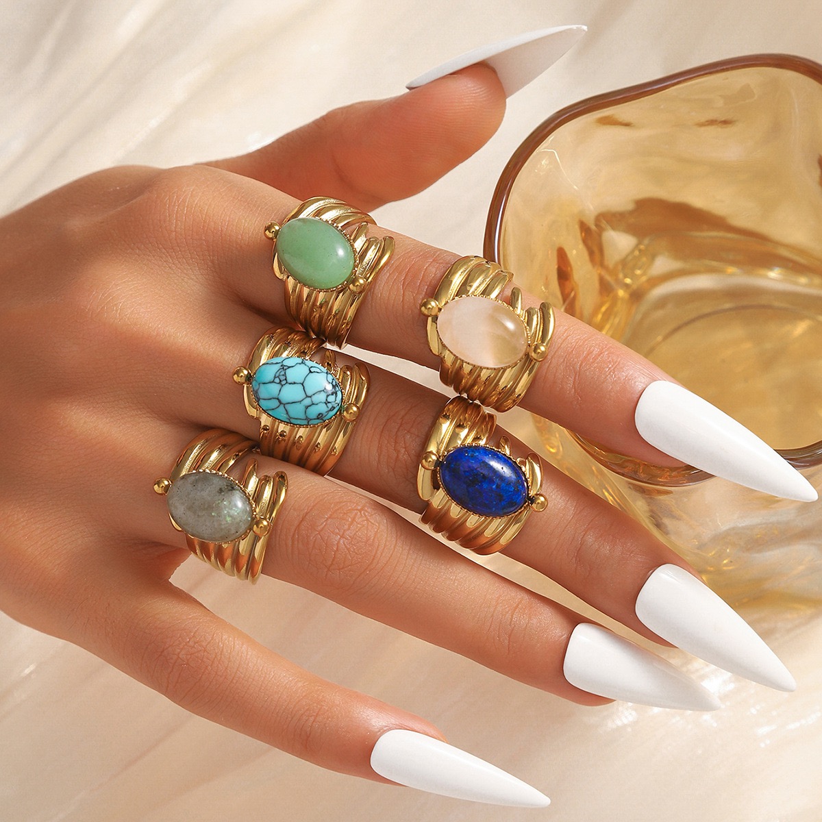 Malt natural stone stainless steel 18k gold non fading ring with adjustable opening design and turquoise ring bracelet as a holiday gift