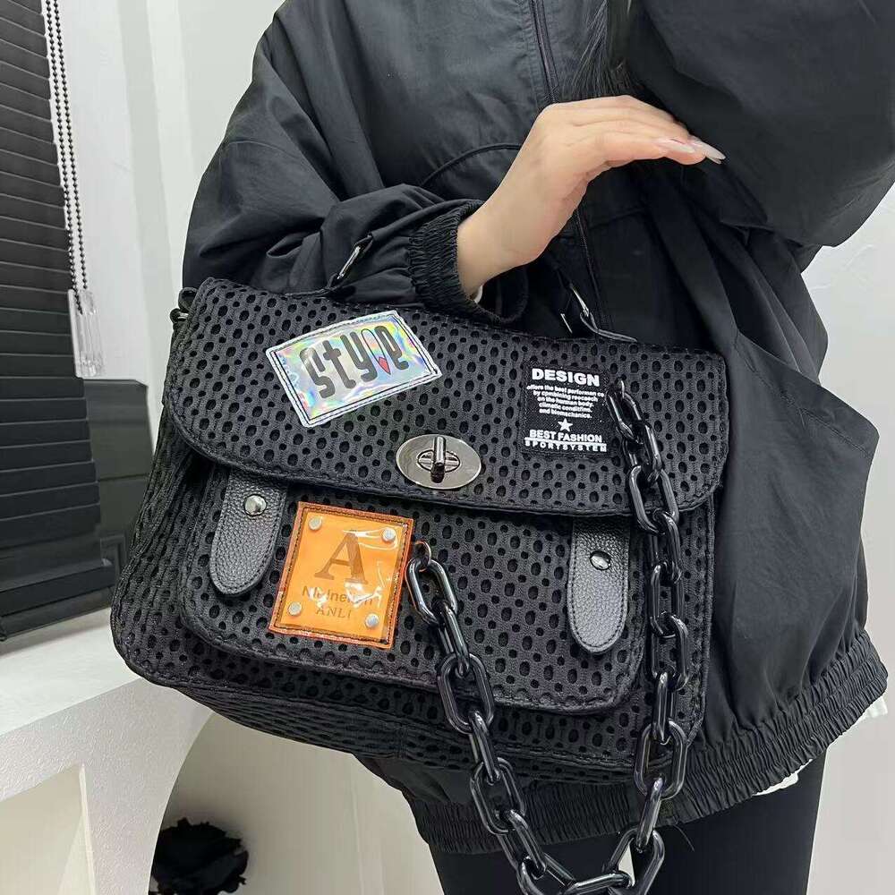 Women Style Black Nylon With Chain Strap Front Pocket Streetwear Design, Detachable Shoulder Strap, Perfect For Daily Use And Vacation, Casual City