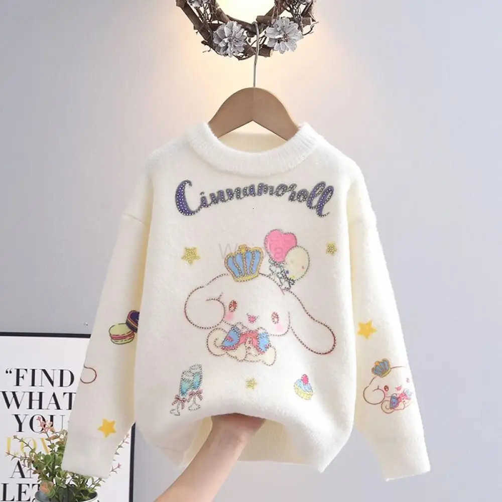 Sanrio Girls Sweater Coat Hello Kitty Kuromi New Autumn Winter Tops My Melody Cartoon Pullover Base Shirt Kawaii Kids Sweater H251105