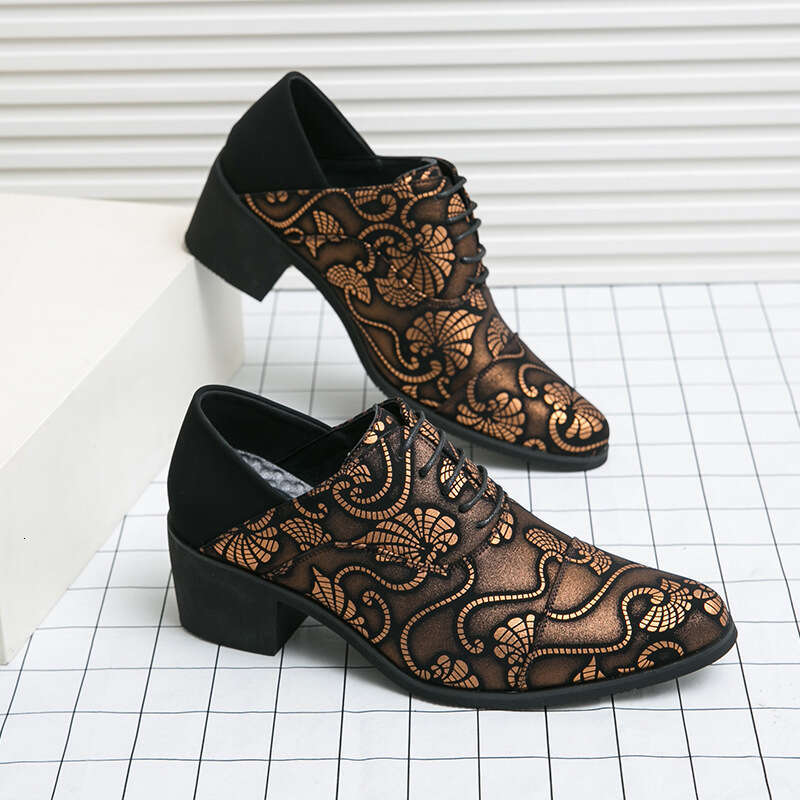 Men's in plus size, new casual fashionable high-heeled leather men's height increasing business dress shoes, wedding shoes