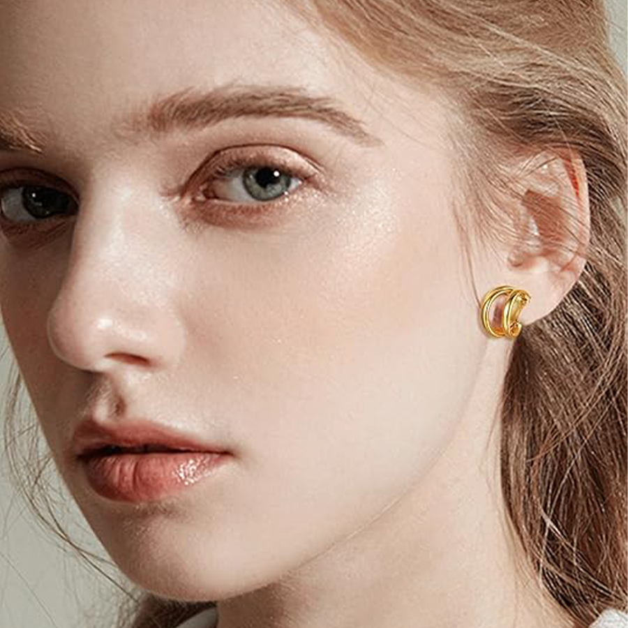 10 Pairs Clip on Hoop Earrings for Women Men Twist Round CZ Chunky Hoop Clip Earring No Piercing Fake Earrings Sets Gold Tone