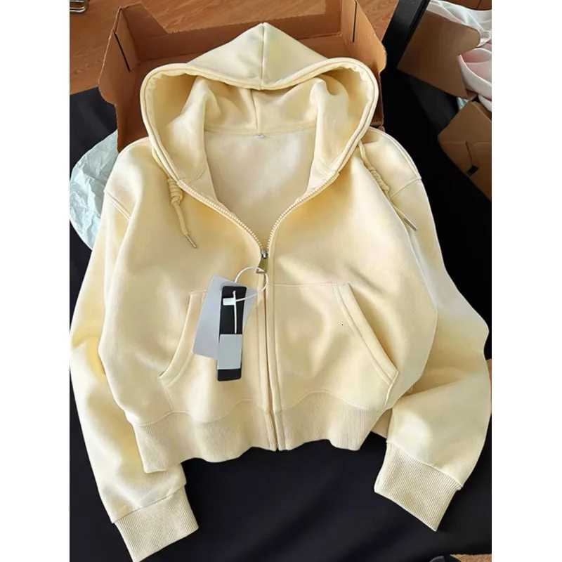 Short Hooded Zip Up Sweatshirt Jacket Women Casual Open Front TopT251105