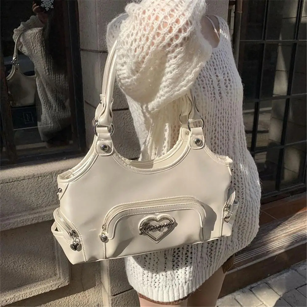 Pearl White Shoulder Bag for Women Multiple Pockets Women Handbags Underarm Bag American HeavyDuty Large Capacity Tote Bag 251031