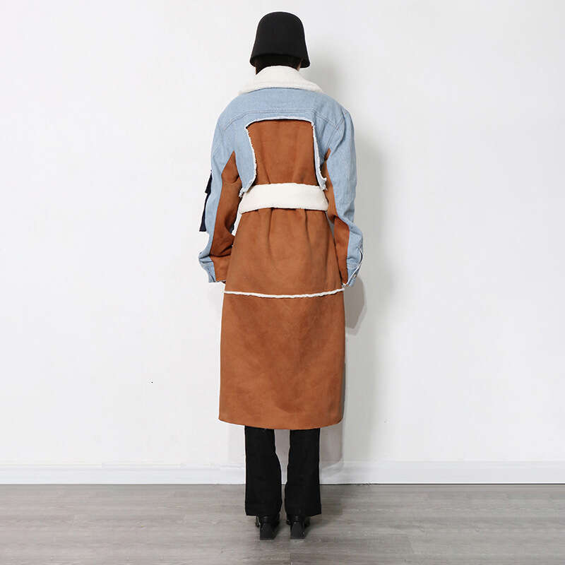 Loose Large Size Cotton Jacket Trendy 2025 Autumn Winter Patchwork Fleece Lined Thick Warm Medium Length Lamb Fur Coat Women