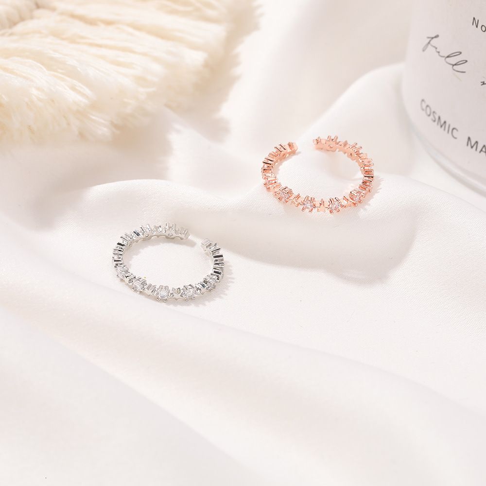 Korean Version New Simple Five-Pointed Sweet Open Copper Inlaid Zircon Index Finger Fresh Star Ring