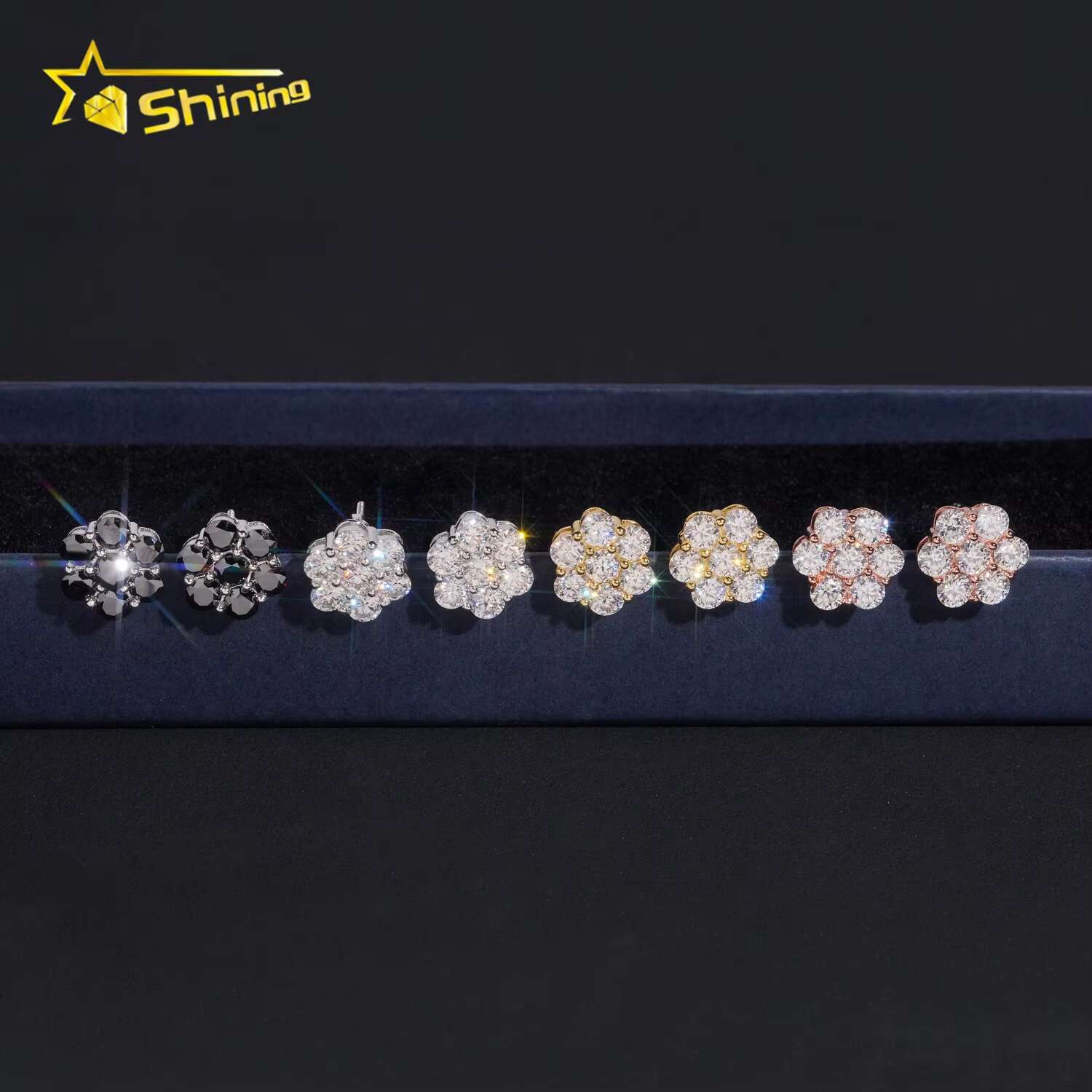 Hot Sale Hip Hop Jewelry Multi Sizes 925 Sterling Silver Flower Cluster Moissanite Diamond Earrings