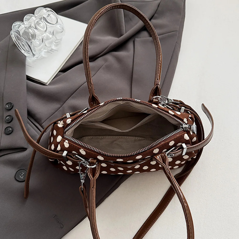 Polka Dot Shoulder Bag with Adjustable Shoulder Strap Handbag Cylindrical Tote Bag for Women Girls Ladies Work Travel Commuting 251031