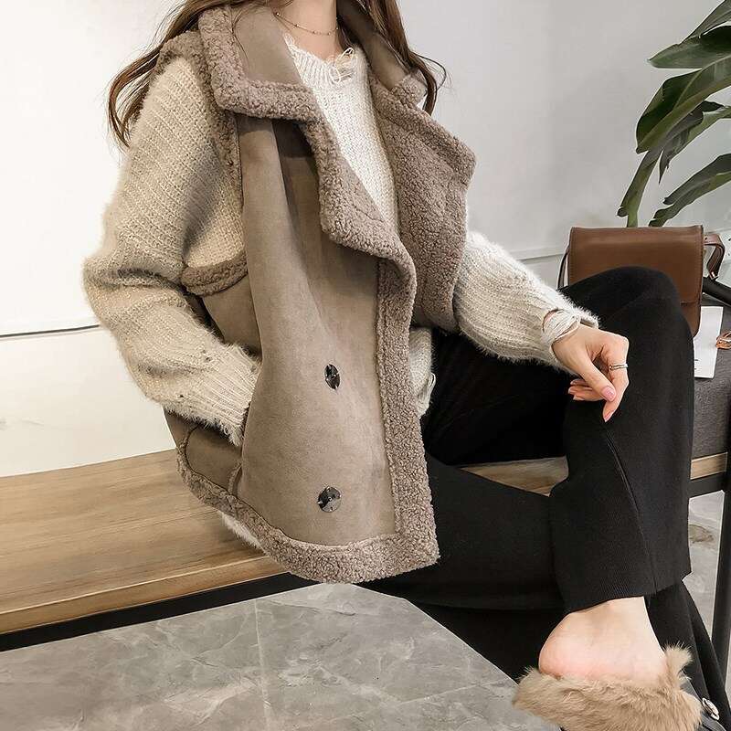 Lamb For Women, Autumn Winter New Loose BF Sleeveless Vest, Leather And Wool Integrated Suede Vest Jacket B5