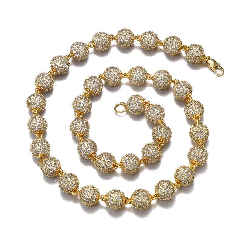 Factory Iced Out 925 VVS Moissanite Diamond Tennis Bead Chain Bracelet Necklace 8mm 28inches 14K Gold Plating