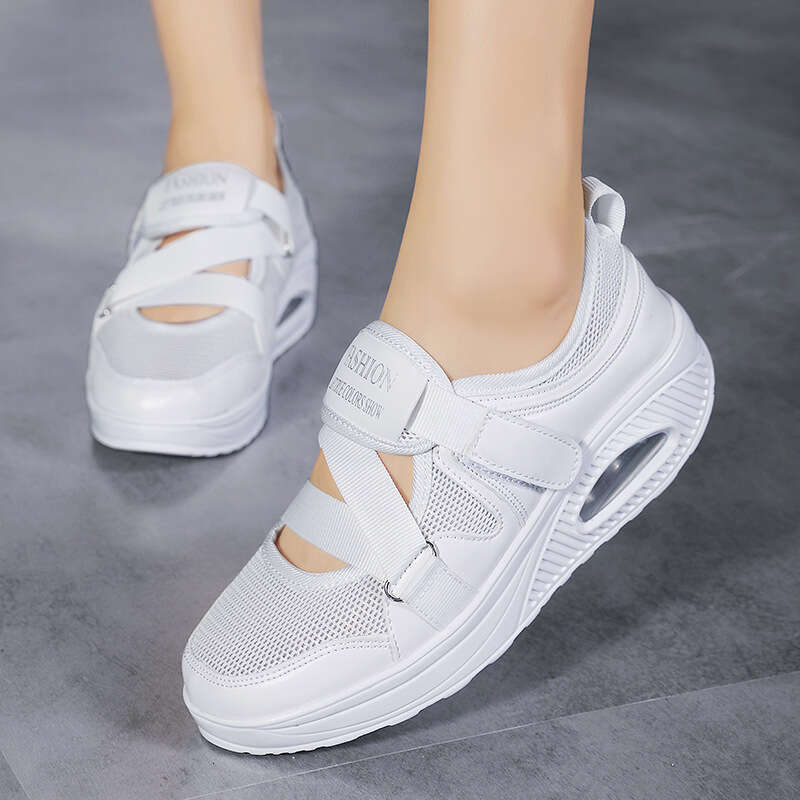 2021 Daily Velcro Round Head White Mesh Adhesive Low Top Large Women's Air Cushioned Shoes