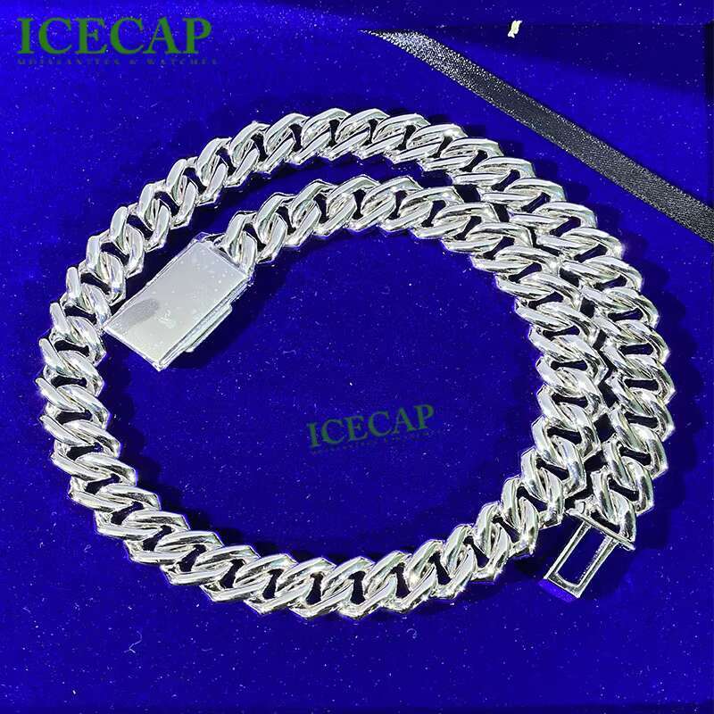 Factory Miami Moissanite Iced Out Cuban Link Chain Hip Hop Style Mens Jewelry 925 Sterling Silver White Gold Plated for Gift