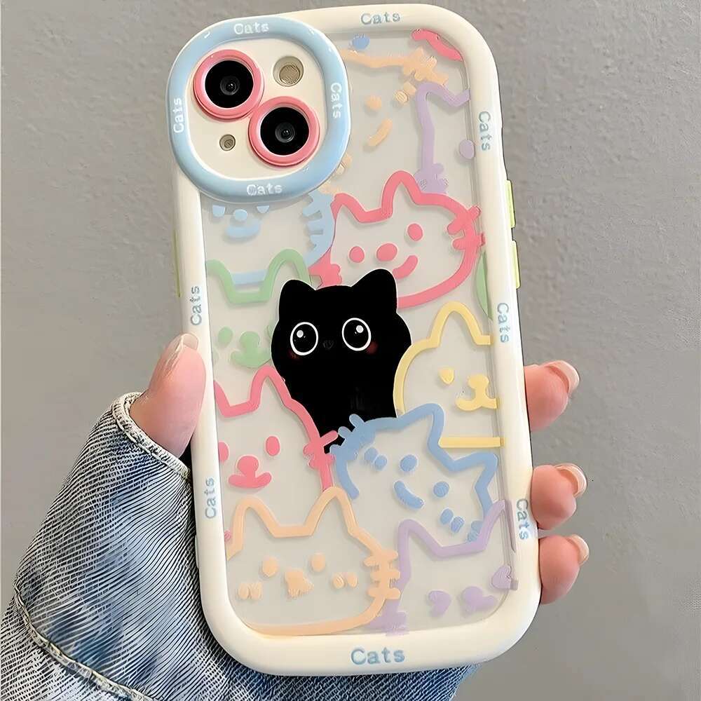 Cut Cat Aninal Phone Case For 13 Funda iPhone 11 14 15 16 Pro Max 12 XR X Xs 7 8 Plus SE 15pro 13pro Silicone Soft Cover