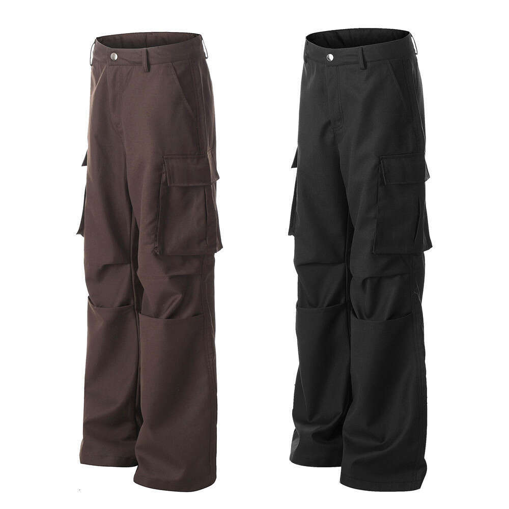 Loose Cargo Wide-Leg Men's Niche Design Pleated Paratrooper Casual Trousers Vibe Trendy Slightly Flared Pants