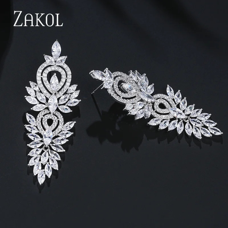 Leaf Marquis Zircon Long Pendant Earrings Shining Cubic Zirconia Bridal Womens Wedding Party Jewelry Accessories 250326