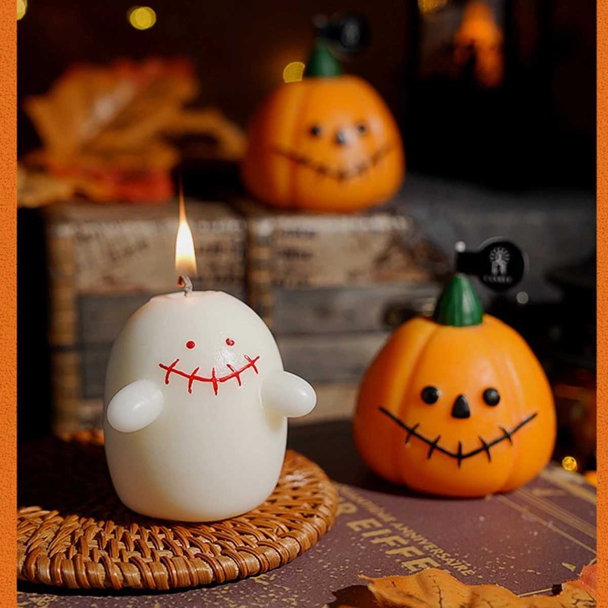 1/3pcs Halloween Scented Candles Set - Spooky Pumpkin Ghost Skull Soy Wax DecorAutumn Festive Home Gifts Trio C251105