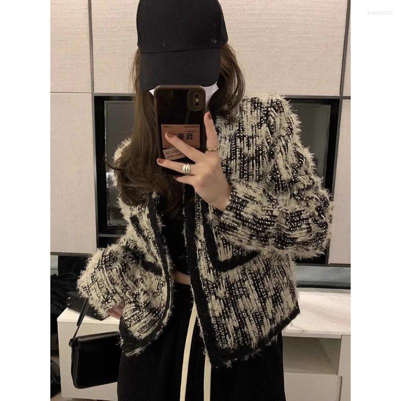 Women's Jackets Small Fragrant Style Jacket Spring Autumn High End Short Coat Ladies V-Neck Long Sleeve Retro Outwear Tops