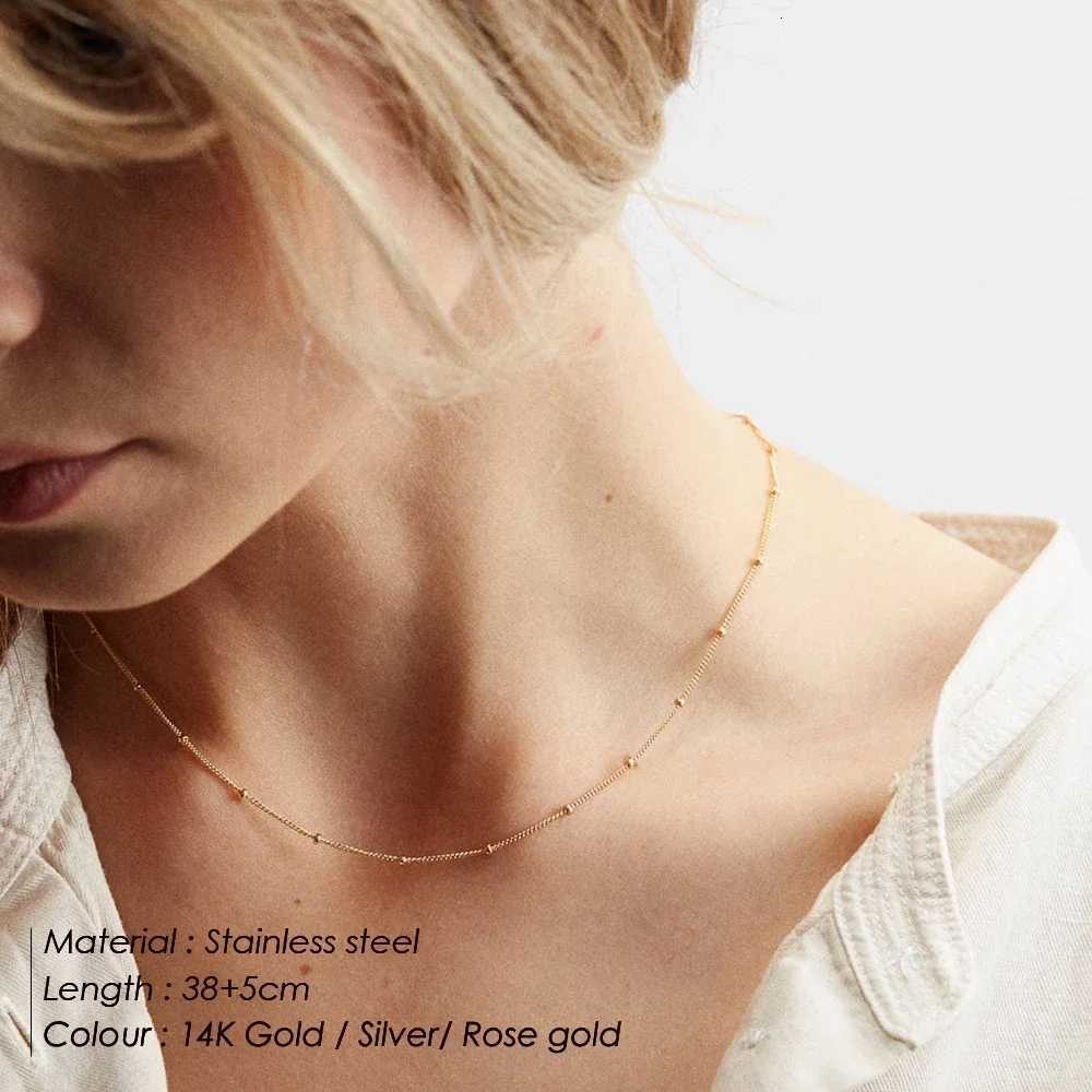 SUNIBI Stainless Steel Chain Necklace for Women Gold Color Thin Choker Bead Chain Necklace Jewelry Wholesale DropshippingW251105