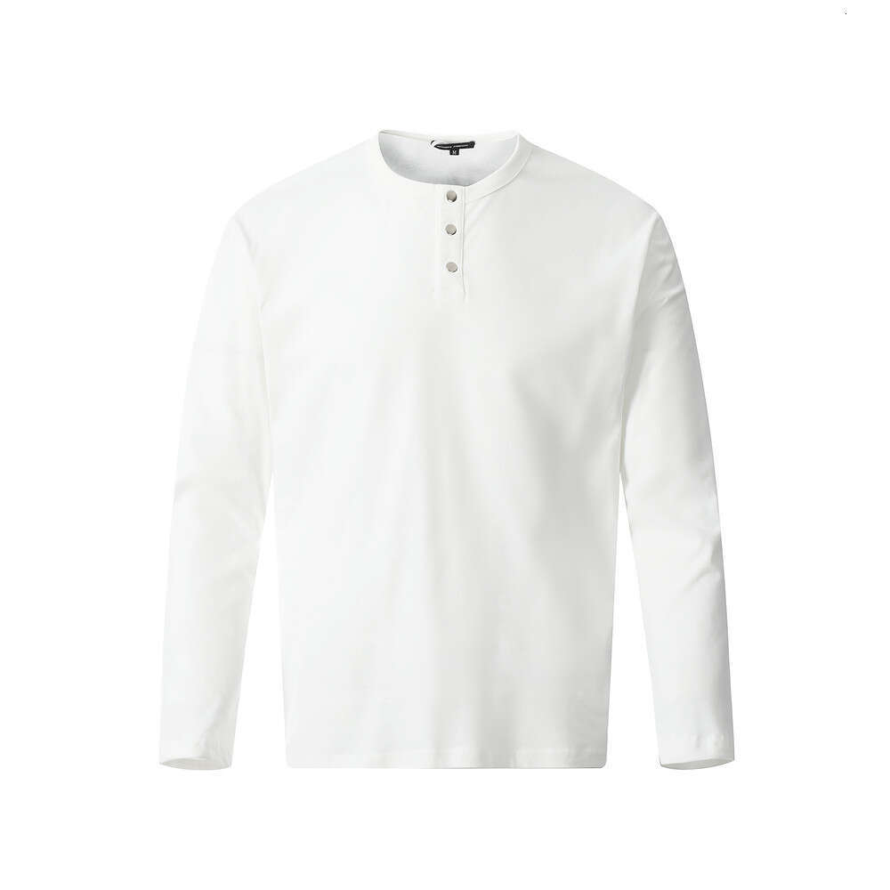 Spring and Autumn Simple Solid Color Base Shirt Men's T-Shirt Trendy American Style Half Button Round Neck Long Sleeve Top INS Tee