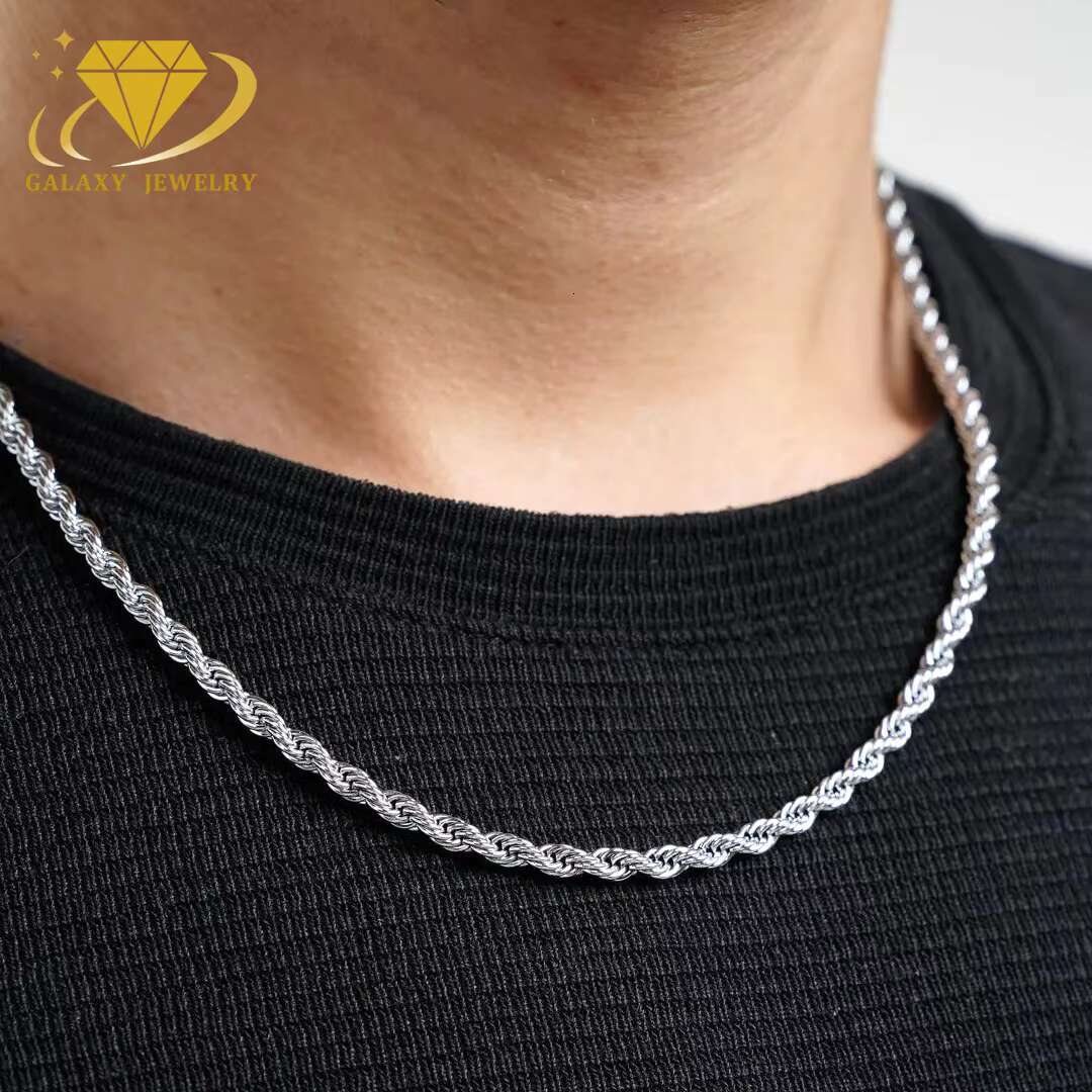Hip Hop Jewelry Mens Silver Twist Chain 2mm 3mm 5mm 7mm Link Choker S925 Silver Rope Chain Necklace for Gift