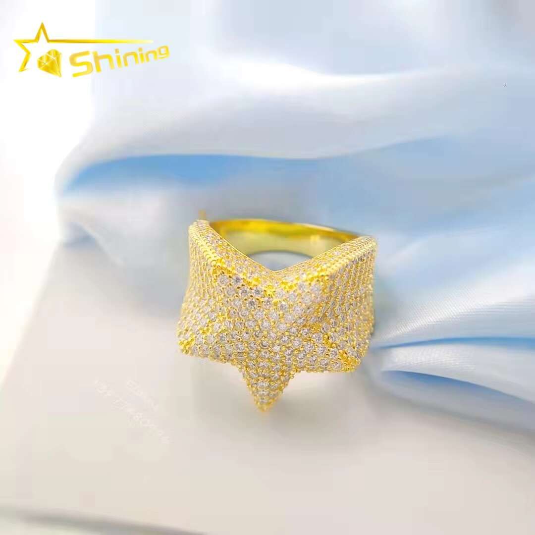 Fine Jewelry Silver Men Rings Silver 925 Vvs Moissanite Iced Out Lab Diamond Hip Hop Jewelry Men Star Ring