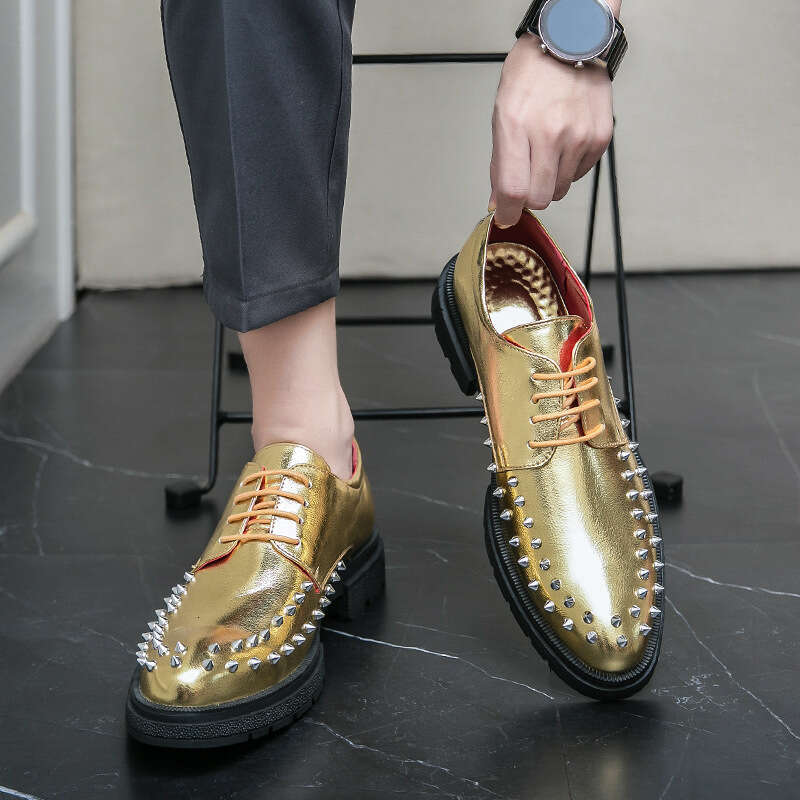 Large size British nightclub rivet pointed leather for personality Chelsea trend punk style men's shoes